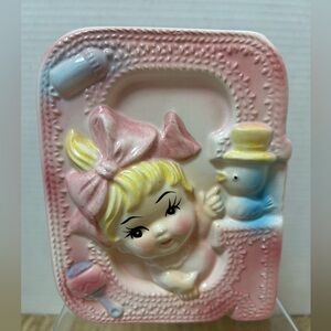 Vintage Rubens Originals Letter C Nursery Planter Vase Pink Baby Girl